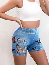 preiswerte -Damen Chinos Shorts Streetwear Lässig Kurz Mittlere Taillenlinie Schmetterling Drucken Bequem Dehnbar Täglich Heim Outdoor Blau Königliches Blau Hellblau Sommer Frühling Lässiger Schnitt