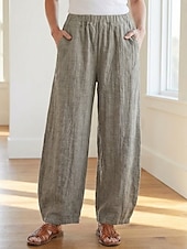 cheap Premium Linen Collection-70% Linen Women's Linen Pants Chinos Summer Pants Bloomers Vacation Streetwear Basic Full Length Medium Waist Plain Pocket Elastic Waistband Comfy Inelastic Daily Outdoor Street Violet Teal Dark