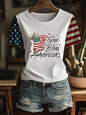  Festa dell'Indipendenza Maglietta Patriottica da Donna Stampa Grafica Lettera Bandiera Americana Elegante Classica Casual Maniche Corte Collo Girotondo Tops Regolari Giornaliero Blu Nero Bianco Rosso
