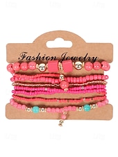 levne Dovolená příslušenství-Dámské vícebarevné korálkové náramky z pryskyřice a slitiny v bohémském stylu, moderní a zářivý vzhled, ideální na dovolenou i pro běžné nošení.