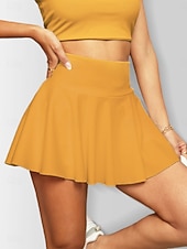 cheap Athletic Shorts-Women's Tennis Skirt Fashion Casual Above Knee Mid Rise Skirts Plain Pleated 2 in 1 Micro-elastic Street Going out Black White Yellow Wine Summer