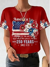 economico Magliette Giorno dell’Indipendenza-Giorno dell'Indipendenza Anniversary Americano Maglietta Patriottica da Donna Stampa Grafica Lettera Bandiera Americana Vintage Elegante Classica Manica Corta Collo Tondo Regolare Top Giornalieri Blu