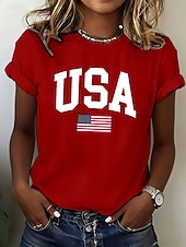  Independence Day PatrioticWomen's T Shirt Print Graphic Letter Stylish Classic Casual Short Sleeve Round Neck Regular Tops Daily Blue Black White Red Summer Spring