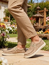 halpa miehet-Miesten beigenväriset espadrille-slip-on-kengät, pehmeä kangaspäällinen, rento mukavuuspohja, rento ulkoilutyyli lomalle, kävelyyn ja matkustamiseen