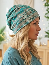 levne Dámské klobouky-Dámská bohémská čepice s paisley vzorem, měkká polyesterová vícebarevná pokrývka hlavy a nákrčník, lehký doplněk ve vintage stylu pro ženy, ideální pro každodenní nošení, dovolenou a cestování