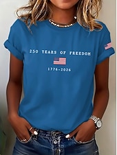  アメリカ独立記念日 女性用 Tシャツ プリント グラフィック アメリカ独立記念日 ヴィンテージ スタイリッシュ クラシック 半袖 クルーネック Ｖネック レギュラートップス 日常 ブルー ブラック ホワイト ルビーレッド グレー 夏 春