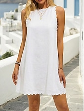 halpa Witte Casual Jurken-Women's Mini Dress Sundress White Dress Cotton Linen Dress Basic Casual Daily Vacation Date Regular Fit Plain Sleeveless Crew Neck Blue Black White Pink Summer Spring