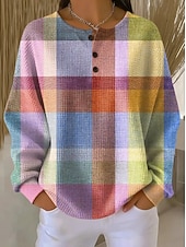 economico Felpe a Strisce e Geometriche-Per donna Felpe con cappuccio Bottoni Grafico Geometrico Blocco di colori Moda Casual Stampa Manica Lunga Girocollo Top Regolari Casuale Streetwear Rosa Marrone chiaro Viola chiaro Estate Primavera