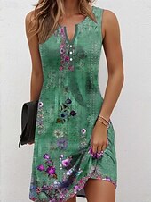 cheap Boho Dress-Women's Mini Dress Casual Dress Petite Dress Sundress Summer Dress Casual Vacation Daily Holiday Regular Fit Floral Graphic Bohemian Sleeveless V Neck Red Blue Purple Green Summer Spring