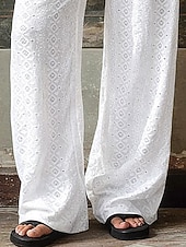 preiswerte weites Bein und hohe Taille-Damen Weites Bein Chinos Urlaub Mode Streetwear Volle Länge Hohe Taille Einfach Tasche Elastischer Bund Bequem Komfort Weich Dehnbar Outdoor Straße Weiß Sommer Frühling Herbst Lässiger Schnitt