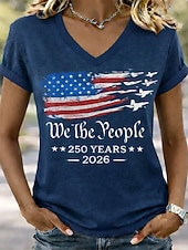Χαμηλού Κόστους Ημέρα Ανεξαρτησίας Κορυφή-Ημέρα Αμερικανικής Ανεξαρτησίας Γυναικεία Μπλουζάκι Στάμπα Γραφική Σημαία Στυλάτο Κλασσικό Καθημερινό Κοντομάνικο Λαιμόκοψη V Κανονικά μπλουζάκια Καθημερινά Θαλασσί Καφέ Κόκκινο / Μπλε