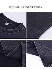 billiga grundläggande t-shirts-Herr T-shirt Tvätta skjorta i 100 % bomull Kortärmad Rund hals Sommar Vår Alla årstider Ensfärgat Elegant Vintage Neutral Ficka Färgade plagg Bedrövad Ledigt Hem Utomhus Svart Rosa Brun Topp t-shirt