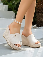 economico Sandali con zeppa-sandali con zeppa da donna in denim azzurro chiaro: eleganti sabot con plateau per resort all'aperto, vacanze estive e relax in hotel