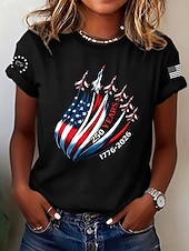  Ημέρα Ανεξαρτησίας Αμερικανική Επέτειος Πατριωτικό Γυναικείο T-Shirt Εκτύπωση Γραφικών Γραμματοσειρά Vintage Στυλάτο Κλασικό Κοντομάνικο Crew Neck Κανονικά Τόπες Καθημερινά Μπλε Μαύρο Λευκό Γκρι