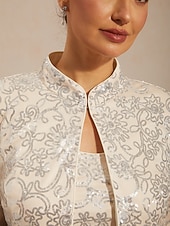 رخيصةأون بلوزات رسمية-نسائي Jacket توينست ترتر ورد زخرفات أنيق 3/4 الكم اليوسفي طوق حفلة ليلية ملابس الحفلات والسهرات الملابس الرسمية البيج الصيف الربيع الخريف