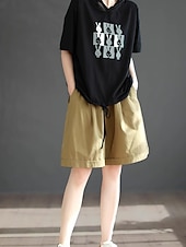 billige Benklær til kvinner-Dame Imitert bomullslin kinesisk Shorts Sommershorts Ferie Mote Gatemote Full lengde Høy Midje عادي Lomme Elastisk midje comfy Komfort Myk Elastisk utendørs Gate Aprikos Svart Grønn Kakifarget Sommer