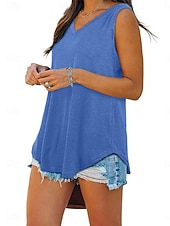 preiswerte Einfacher Tank-Damen Bluse Einfach Aktiv Vintage Ärmellos V Ausschnitt Lange Oberteile Täglich Ferien Ausgehen Blau Schwarz Weiß Gelb Hellgrün Sommer Frühling