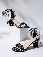economico Retrò anni ’50-sandali da donna con tacco a blocco a pois bianchi e neri – eleganti scarpe eleganti con fiocco alla caviglia anni '50 per invitati a matrimoni, feste e occasioni speciali