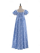 preiswerte Kleid-Retro Vintage Mittelalterlich Renaissance Bodenlang Kleid Ballkleid Kleid im Regency-Stil Puffärmel / Ballon Jacquard Blumen Kostüm Damen Halloween Karneval Abschlussball Hochzeit Maskerade Erwachsene