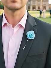tanie Wesele ACC-Ręcznie wykonana męska broszka z motywem róży - elegancka butonierka z tkaniny poliestrowej na śluby, dodatki do garniturów pana młodego i drużbów, bale maturalne i imprezy - stylowa broszka z motywem kwiatowym w wielu kolorach
