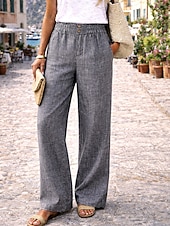 abordables Fondos-Mujer Pantalones con tacto de lino Perneras anchas Chinos Pantalones de verano Ropa de calle Básico Casual Longitud total Alta cintura Plano Bolsillo Confortable Suave Cómodo Rígido Exterior Calle