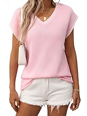 Χαμηλού Κόστους Στερεά Χρώματα-Γυναικεία Πουλόβερ Κομψό Μοντέρνα Κομψό στυλ street Συμπαγές Χρώμα Λαιμόκοψη V Πλεκτό Κοντομάνικο Κανονικά μπλουζάκια Πλέκω Καθημερινά ΕΞΩΤΕΡΙΚΟΥ ΧΩΡΟΥ Σαββατοκύριακο Μαύρο Ανθισμένο Ροζ