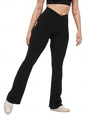 baratos Leggings lisas-Mulheres Calças leggings flare Moda Roupa de rua Básico Comprimento total Cintura Alta Tecido Cintura elástica Confortável Com Stretch Diário Ginásio Ioga Preto Azul Marinha Azul Verde Primavera