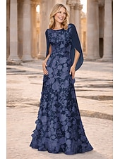 preiswerte Bodenlänge-A-Linie Bodenlang Kleid für Hochzeitsgäste Chiffonkleid Brautmutterkleid Ärmellos U-Boot-Ausschnitt Elegant Vintage Einfach Formell Chiffon Spitze Schals mit 3D-Blumen Stickerei Applikationen