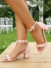 abordables Dama de honor-Sandalias de tacón cuadrado con flores amarillas para mujer: elegantes zapatos de dama de honor para bodas en el jardín.