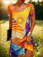  Per donna Mini Abito Abito Boho Vestito Casual Vestito T-Shirt Vintage Quotidiano All'aperto Vacanza Vestibilità regolare Grafico Astratto Manica Corta Girocollo Blu Giallo Viola Arancione Estate