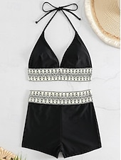 abordables Conjuntos de bikini-Mujer Bañadores Bikini 2 piezas Bermudas Traje de baño Delgado Espalda al Aire Vacaciones Ropa de playa Geométrico Escote en Pico Sin Mangas Trajes de baño