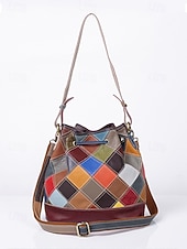 olcso Kézitáskák és bevásárlótáskák-női bohém bőr vödörtáska, többszínű virágmintával, sokoldalú viselet, állítható vállpántok, tökéletes a mindennapi használatra