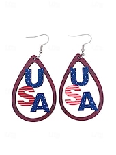 tanie Akcesoria-Amerykański 250. Jubileusz Kwiatowe Drewniane Kolczyki w Kształcie Łzy z Flagą USA lekkie Patriotyczne Biżuteria z Długimi Kolczykami dostępne w wielu stylach Casual Boho Styl na co dzień