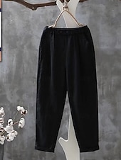 abordables Fondos-Mujer Lino de algodón sintético Pantalones Pantalones casuales Pantalones de verano Vacaciones Moda Ropa de calle Hasta el Tobillo Alta cintura Plano Bolsillo Cintura elástica Cómodo Rígido Diario