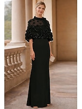 preiswerte Schlauch-Abendkleider-Schlauchkleid Bodenlang Abiballkleider Abendkleid Ballkleid Festliche Kleidung Elegant Halbarm Juwelenhals Hochzeitsgast Formeller Abend Herbsthochzeitsempfang mit Falten