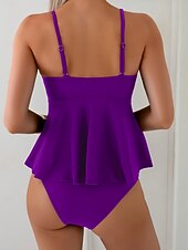 Χαμηλού Κόστους Τανκίνι-Γυναικεία Μαγιό τανκίνι 2 κομμάτι Προκλητικό Μαγιό Λεπτό Εξώπλατο Διακοπές Ρούχα παραλίας Συμπαγές Χρώμα Λαιμόκοψη V Αμάνικο Μαγιό