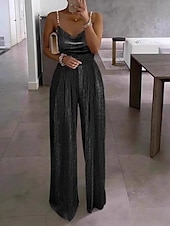 economico tute da festa-tuta normale da donna streetwear tinta unita senza maniche gamba larga scollo tondo paillettes festa ballo di fine anno vestibilità regolare blu nero vino estate
