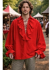 זול חולצות-ימי הביניים רנסנס סטימפונק חולצה פיראט אביר ויקינג תחפושות בגדי ריקוד גברים פיראט האלווין (ליל כל הקדושים) קרנבל הצגה מסיבה\אירוע ערב LARP מבוגרים חולצה