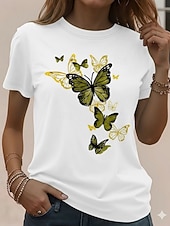  Dames T-shirt Afdrukken Grafisch dier Vlinder Vintage Stijlvol Klassiek Korte mouw Strakke ronde hals Ronde hals Normale tops Dagelijks Weekend Wit Blozend Roze Hemelsblauw Licht Paars Paars Zomer