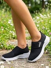 abordables Zapatillas de mujer-Zapatos blancos sin cordones de malla transpirable para mujer: zapatos casuales ligeros para caminar para uso diario, viajes, jardinería y actividades de ocio.