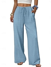 ieftine picior lat și talie înaltă-Pentru femei Pantaloni Pantaloni casual Drept Modă Șic Stradă De Bază Lungime totală Talie Înaltă Simplu Cordon Buzunar Talie elastică Comfortabil Inelastic Zilnic Vacanță Stradă Negru Bleumarin