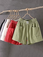 levne Luxusní kalhoty-Dámské Bavlněné plátěné šortky Kalhoty chinos Kraťasy Letní šortky prázdniny Módní Šik ven Krátký Vysoký pas Bez vzoru Kapsy Elastický pas Prodyšnost Pohodlné Neelastické Denní Dovolená ulice Čern