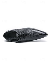 ieftine Pantofi derby-Pantofi eleganți bărbătești din piele ecologică maro cu model de crocodil, pantofi de mireasă premium pentru miri și invitați preocupați de modă