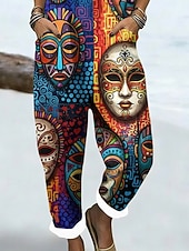 voordelige Kunst en Ontwerp Jumpsuit-Dames Al met al Actief Grafisch Mouwloos Mouwloos Breed Been Vierkante hals Zak Afdrukken Dagelijks Vakantie Ruim Passend Marineblauw Zomer