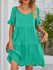 voordelige mini zwarte jurk-Dames Mini-jurk Casual jurk Katoenen jurk Zomerjurk Elegant Modieus Modern Buiten Vakantie Uitgaan Ruim Passend Effen Korte mouw V-hals Zwart Wit Leger Groen Bordeaux Zomer Lente
