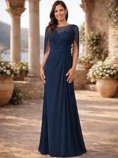 Недорогие Длина пола-Футляр В пол Свадебное платье для гостей Вечернее платье Платье для матери невесты Без рукавов Вырез под горло Элегантный стиль Свадебный гость Помолвка Шифон с Аппликации Рюши / сборки