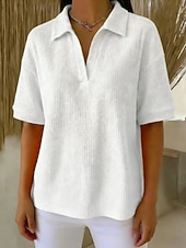 levne jednoduché tričko-Dámské Tričko Polokošile Trička Vaflově pletené topy Bez vzoru Módní stylové Základní Krátký rukáv Košilový límec Běžné topy Denní Jdeme ven Víkend Vodní modrá Černá Bílá Oranžová Trávová zelená Léto