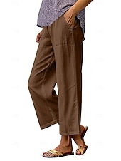 economico gamba larga e vita alta-Per donna Gamba larga Pantaloni Pantaloni casual Vacanza Moda Streetwear Lunghezza intera Vita Alta Semplice Tasca Elastico in vita Confortevole Traspirante Inelastico Quotidiano Vacanza Streetwear