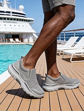 economico Uomini-scarpe slip-on grigie da uomo, design leggero con tomaia morbida, suola ammortizzata, comfort elegante per l'uso sull'isola e in crociera, attività all'aperto