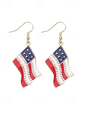 economico Accessori-Orecchini pendenti patriottici in lega per donne per il 250° anniversario degli Stati Uniti stili multipli della bandiera USA e cuori gioielli dichiarativi rossi bianchi e blu per feste e festival